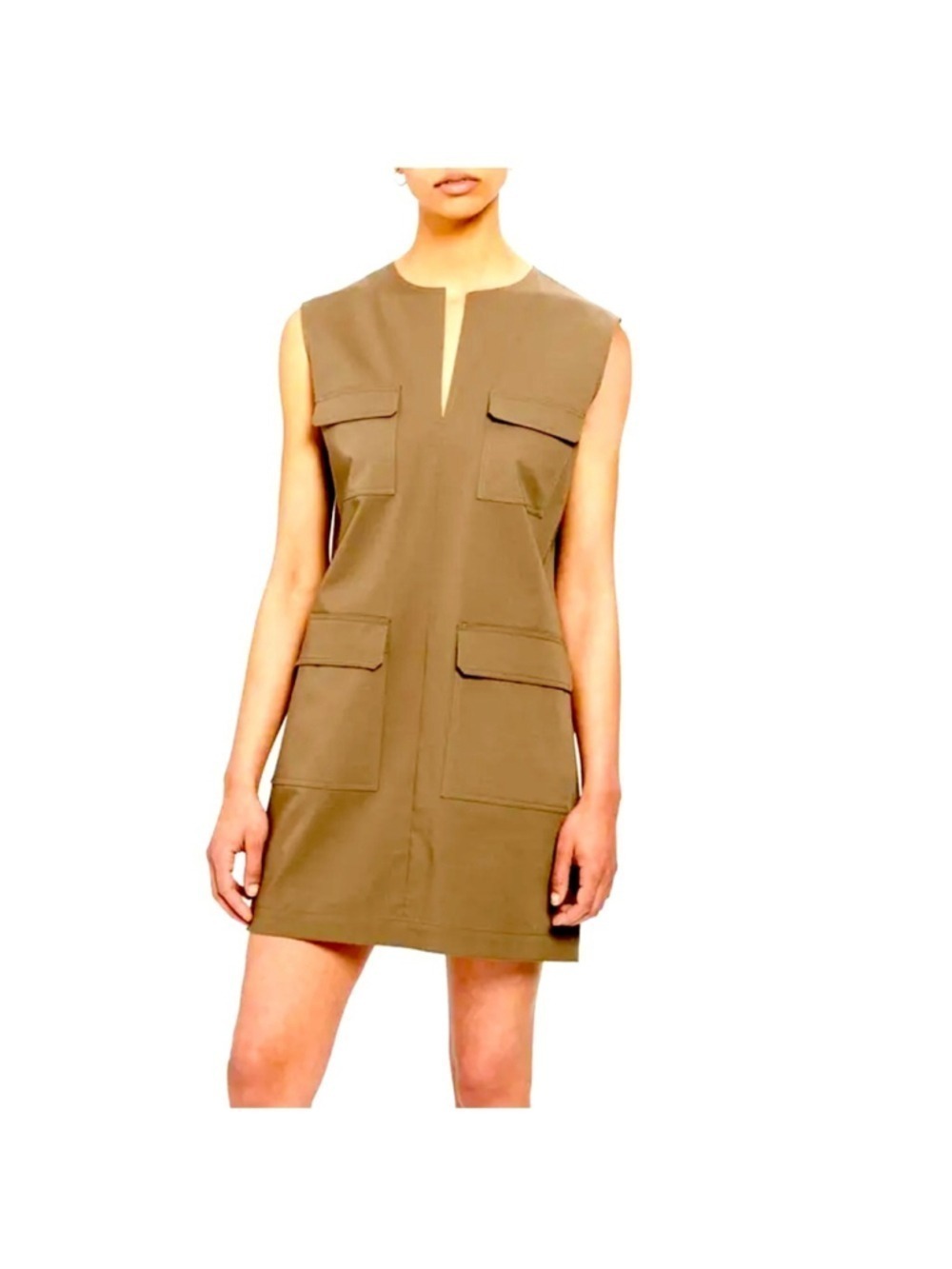 Theory khaki Tan Sleeveless prominent pockets Dress, cotton stretch cargo
